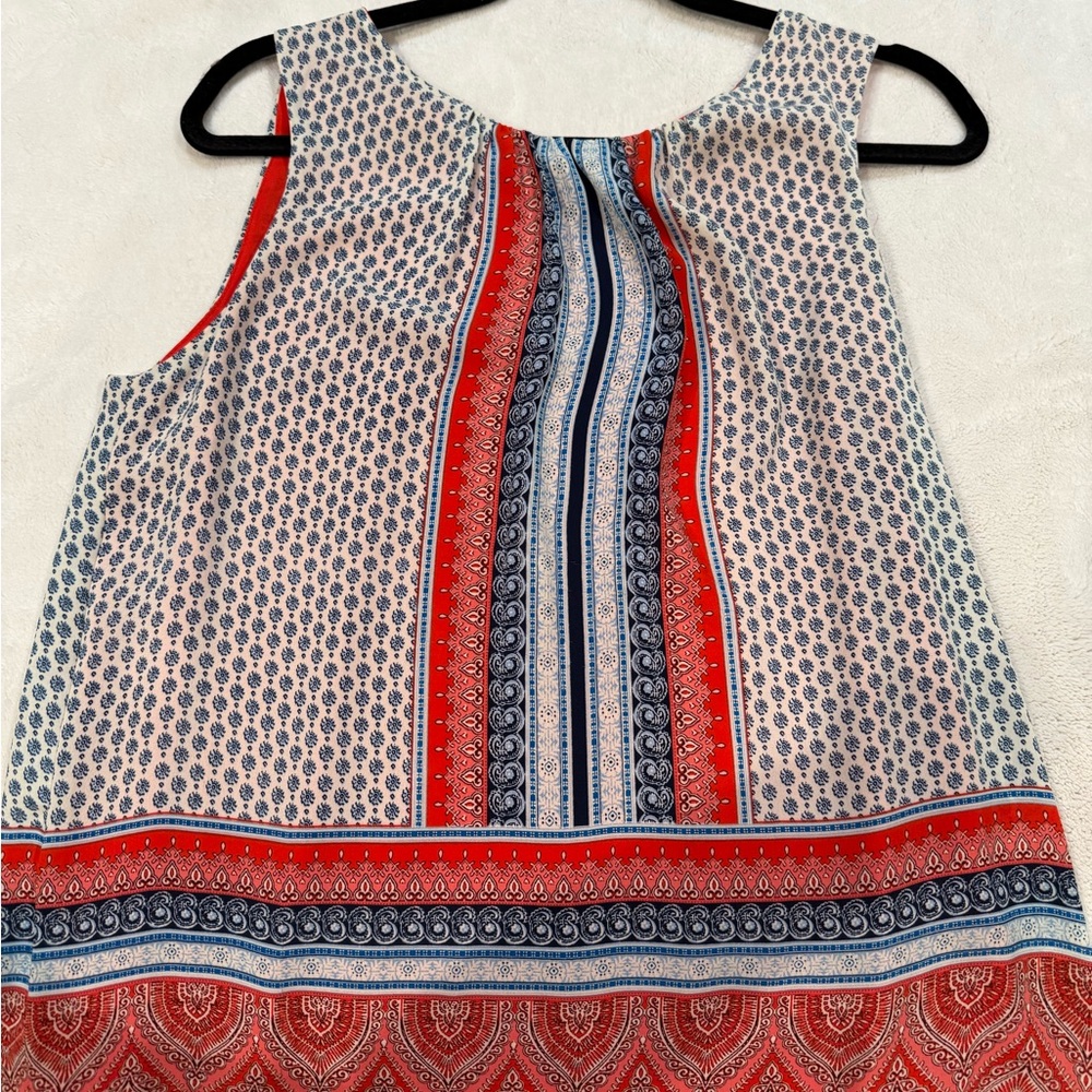 Sleeveless Red & Blue Printed Women's Tank Top
